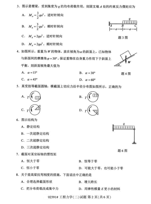 2019年4月上海自考專升本《工程力學二》考試真題整理(全套試卷)